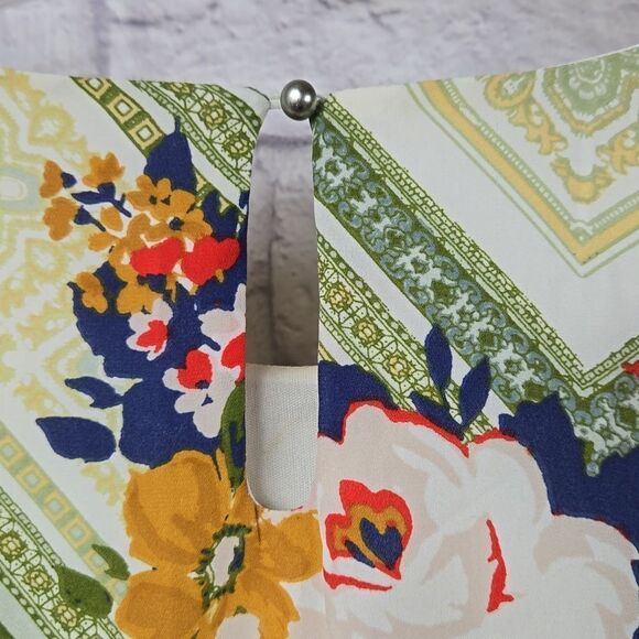 Cato Work Dress Pleated Bell Sleeve Shift Boho A-line Green Floral Tile Print - Picture 8 of 11